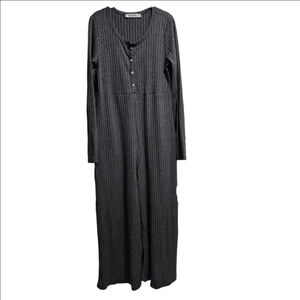 Women's Three Bird Nest Gray Ribbed Long Sleeve Jumpsuit M